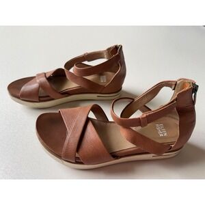 Eileen Fisher Leather Sandals Criss Cross Ankle Strap Women's Size 8 Brown